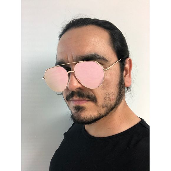 Sunglasses Pink‎ Mirrored Lens Gold Frame Fashion Trendy Round Metal Luxury New - Picture 3 of 3